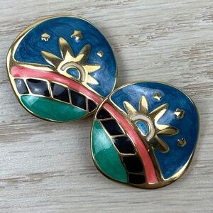 ✨Fernando Originals FO Vintage Clip On  Earrings Gold Tone Enamel Beach